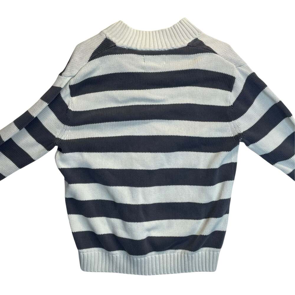 Chaps Quarter Zip Sweater Men’s Large Cream Gray Striped 100% Cotton Pullover - Picture 10 of 10
